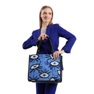 Maeve Blue Eye Pattern Women Large Tote Bag
