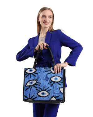 Maeve Blue Eye Pattern Women Large Tote Bag