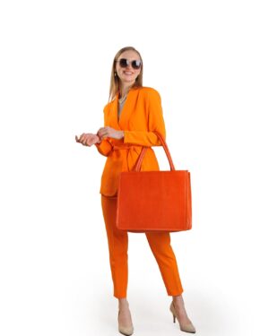Marguerite Orange Leather Women Large Tote Bag