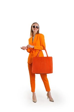 Marguerite Orange Leather Women Large Tote Bag