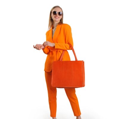 Marguerite Orange Leather Women Large Tote Bag
