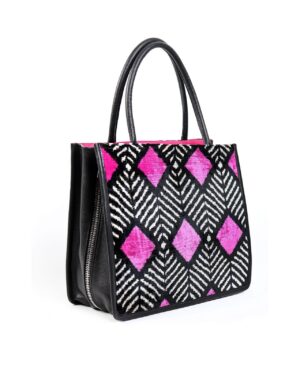 Michelle Black Pink Diamond Pattern Women Large Tote Bag