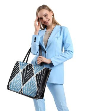 Noelle Black Ikat Women Large Tote Bag