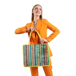 Sharon Multicolor Striped Women Large Tote Bag