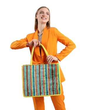 Sharon Multicolor Striped Women Large Tote Bag